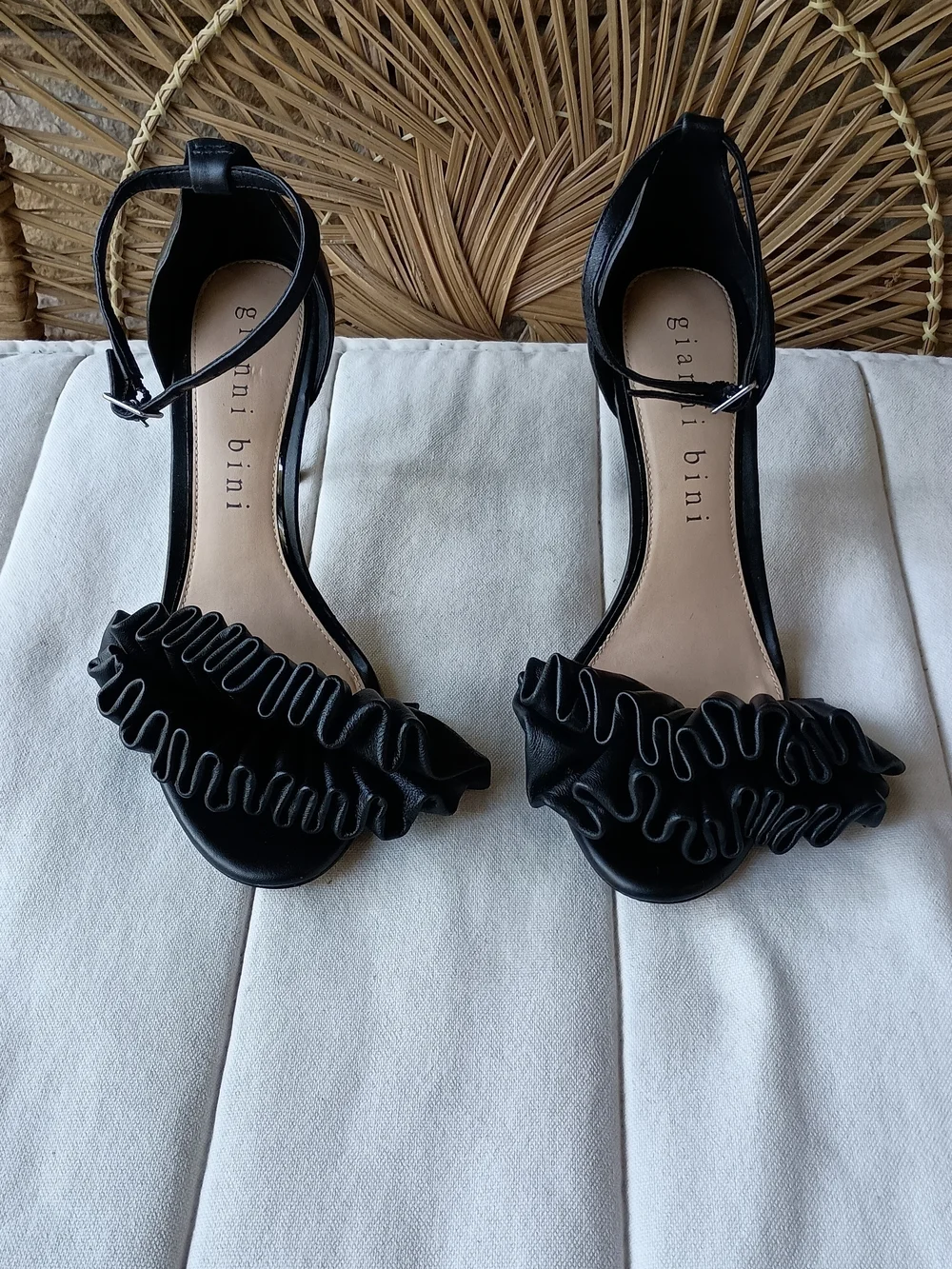 Giani bini Black Ruffle Ankle-Strap Sandals_8.5